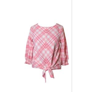 Rafaella Pink Plaid Tie Front Shirt 26th Back‎ Button Detail Petite Medium